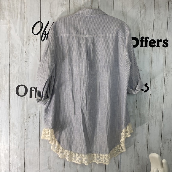 NWOT UMGEE Cotton Blend Seersucker & Lace Tunic Shirt with Pockets 1X - Picture 6 of 8